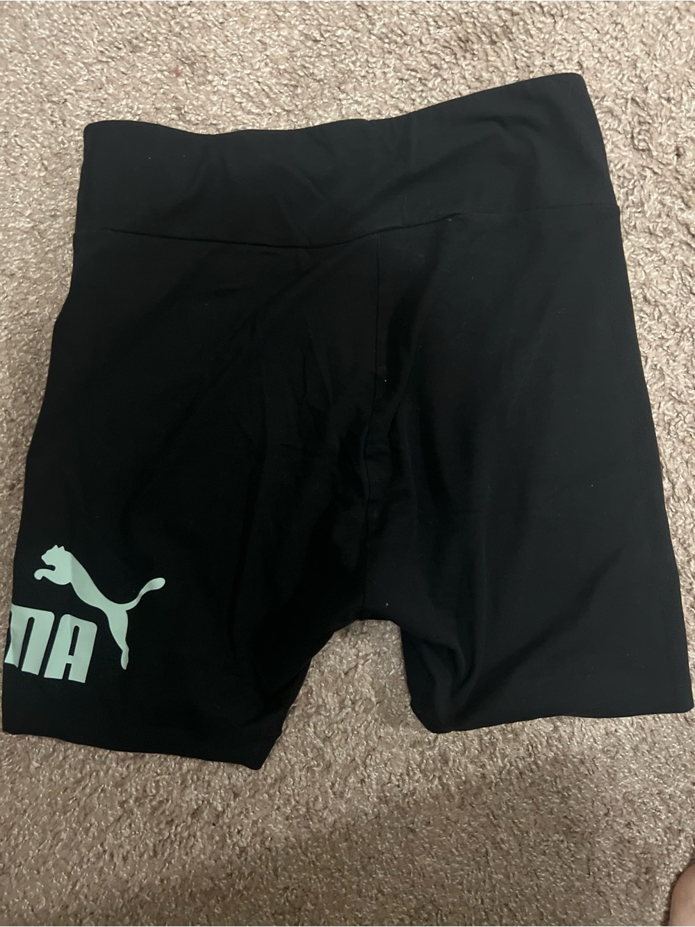 Puma Women’s Black Athletic Shorts with Mint Logo